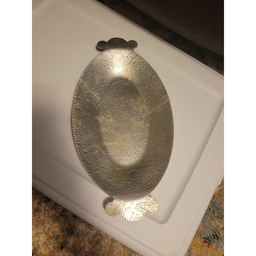Vintage The Beauty Line Designed Aluminum Tray Fruit & Leaves Oval With Handles